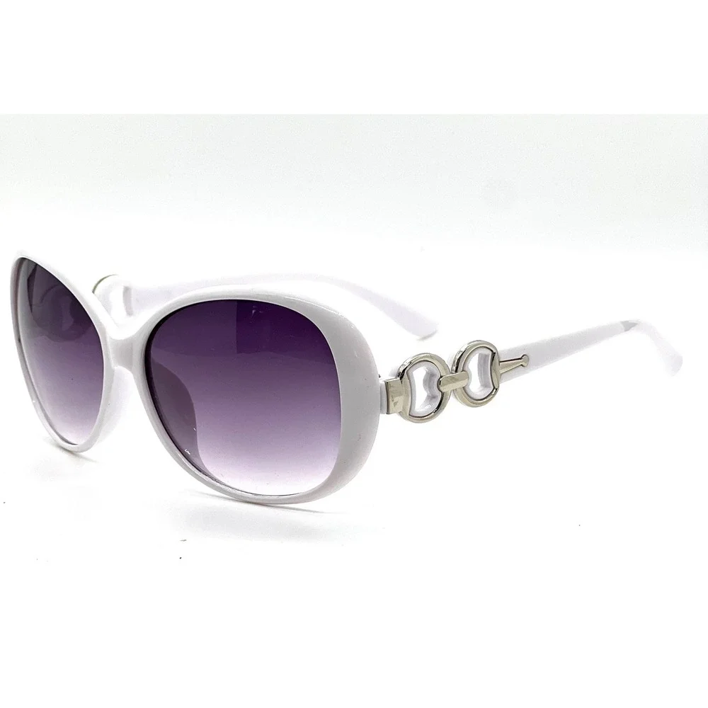 Sunglasses White Frame Women Eyeglasses Double Ring Accents Elegant Lentes Gafas
